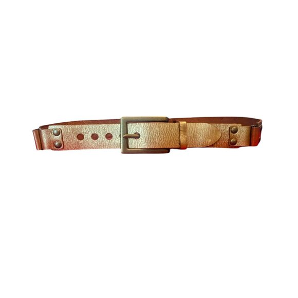 Linea Pelle Statement Leather Studded Belt Handmade Chunky Buckle Boho Gold - Picture 2 of 9